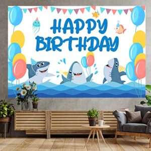 Shark Party Decorations Happy Birthday Banner Shark Party Supplies Animal Fish Shark Themed Under The Sea Decor for Baby Shower Boys 1st Birthday Party Decorations Backdrop Favors Photo Booth Props