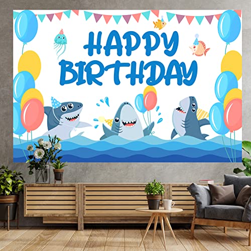 Shark Party Decorations Happy Birthday Banner Shark Party Supplies Animal Fish Shark Themed Under The Sea Decor for Baby Shower Boys 1st Birthday Party Decorations Backdrop Favors Photo Booth Props