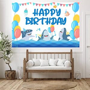 Shark Party Decorations Happy Birthday Banner Shark Party Supplies Animal Fish Shark Themed Under The Sea Decor for Baby Shower Boys 1st Birthday Party Decorations Backdrop Favors Photo Booth Props