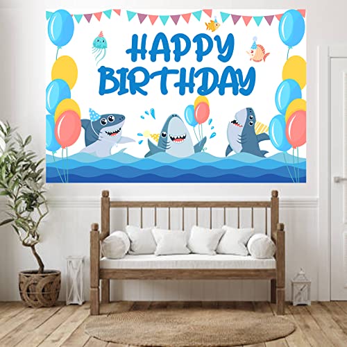 Shark Party Decorations Happy Birthday Banner Shark Party Supplies Animal Fish Shark Themed Under The Sea Decor for Baby Shower Boys 1st Birthday Party Decorations Backdrop Favors Photo Booth Props