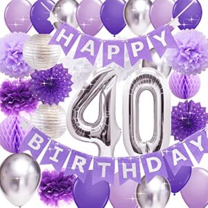 40th birthday party decorations for women purple silver happy birthday banner latex balloons 40th birthday party supplies/purple 40th birthday decorations for women