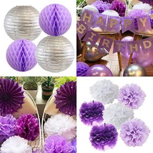 40th Birthday Party Decorations for Women Purple Silver Happy Birthday Banner Latex Balloons 40th Birthday Party Supplies/Purple 40th Birthday Decorations for Women