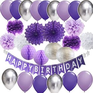 40th Birthday Party Decorations for Women Purple Silver Happy Birthday Banner Latex Balloons 40th Birthday Party Supplies/Purple 40th Birthday Decorations for Women