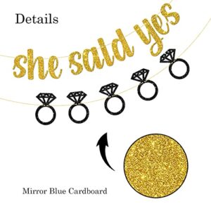 Belrew She Said Yes Banner, Wedding, Engagement Party Decor, Bridal Shower Party Decoration Supplies, Glittery Gold & Black