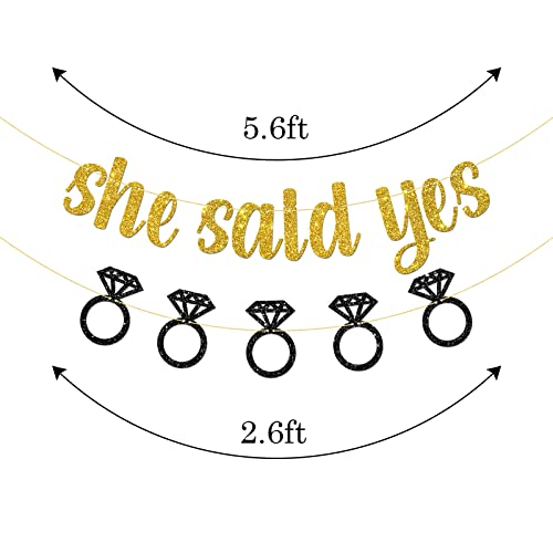 Belrew She Said Yes Banner, Wedding, Engagement Party Decor, Bridal Shower Party Decoration Supplies, Glittery Gold & Black