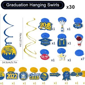 kortes 2022 Blue and Gold Graduation Decorations Kit, Congrats Grad Banner Hanging Swirls Graduations Confetti Balloons for Blue and Gold Grad Graduation Party Decorations Supplies