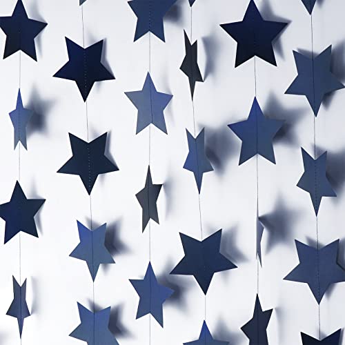 Furuix Outer Space Baby Shower Decorations 2pcs Mini Navy Blue Paper Star Garland Star String for Hanging Décor Wedding Party Decoration Outer Space Decor Birthday Decorations