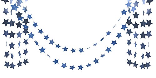 Furuix Outer Space Baby Shower Decorations 2pcs Mini Navy Blue Paper Star Garland Star String for Hanging Décor Wedding Party Decoration Outer Space Decor Birthday Decorations