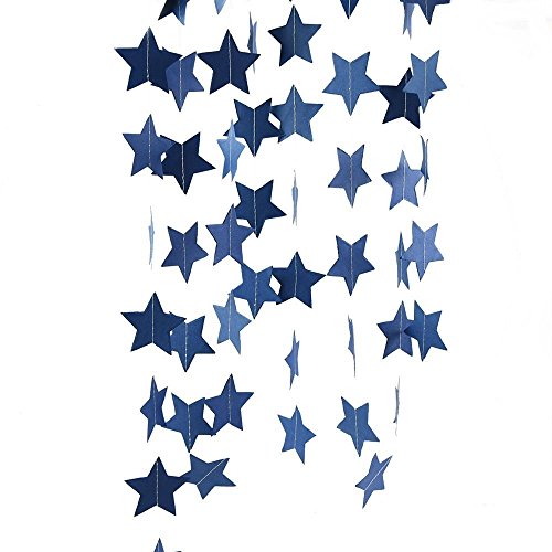 Furuix Outer Space Baby Shower Decorations 2pcs Mini Navy Blue Paper Star Garland Star String for Hanging Décor Wedding Party Decoration Outer Space Decor Birthday Decorations