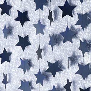 Furuix Outer Space Baby Shower Decorations 2pcs Mini Navy Blue Paper Star Garland Star String for Hanging Décor Wedding Party Decoration Outer Space Decor Birthday Decorations