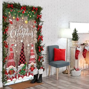 Christmas Door Cover Decorations Merry Christmas Front Door Cover Christmas Door Banner Fabric Glitter Wood Props Xmas Snowflake Hanging Door Wrap for Photo Booth Props Party (Gnome Style)