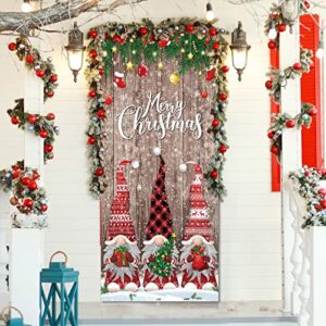 Christmas Door Cover Decorations Merry Christmas Front Door Cover Christmas Door Banner Fabric Glitter Wood Props Xmas Snowflake Hanging Door Wrap for Photo Booth Props Party (Gnome Style)