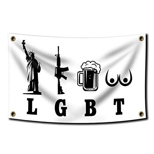 Liberty Guns Beer Tittes Flag Funny Poster Durable Man Cave Wall 3x5 Feet Flag with Brass Grommets This Beautiful Entertaining Banner Flag for College Dorm Room Decor,Outdoor,Parties Gifts, Travel, Filming, Events, Festivals.. (Four buttons)