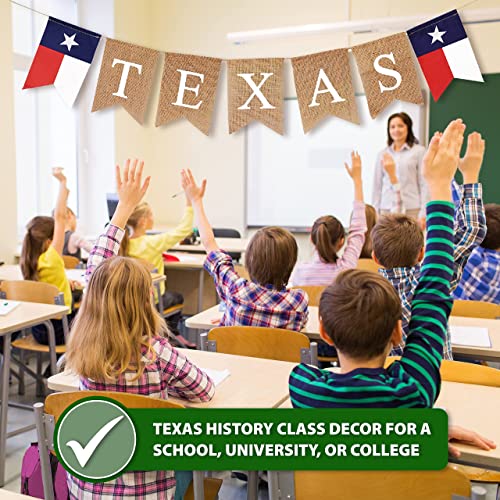 Mandala Crafts Burlap Texas Banner for Texas Themed Party Supplies - Jute Texas Lone Star State Flag TX Pennant for Garden Fence Fireplace Mantel Classroom