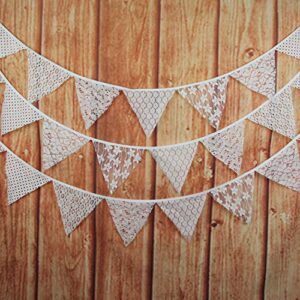 infei 3.2m/10.5ft mixed white floral lace fabric flags bunting banner garlands for wedding, birthday party, outdoor & home decoration (off-white)