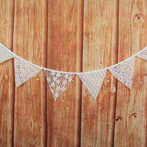 INFEI 3.2M/10.5Ft Mixed White Floral Lace Fabric Flags Bunting Banner Garlands for Wedding, Birthday Party, Outdoor & Home Decoration (Off-White)