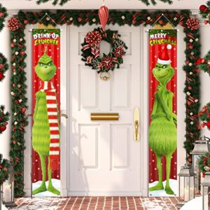 grinch christmas porch sign banner decorations grinch yard door decorations supplies for indoor outside front door living room kitchen wall party