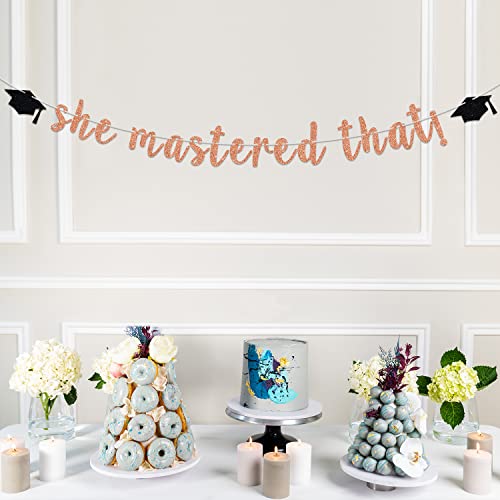 She Mastered That Banner, She Came She Saw She Did it/So Proud Of You Sign, Graduation Party Decoration Supplies for Gilrs - Rose Gold and Black Glitter