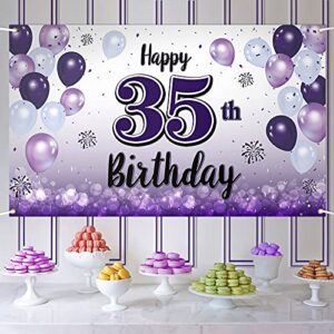 laskyer happy 35th birthday purple large banner – cheers to 35 years old birthday home wall photoprop backdrop,35th birthday party decorations.