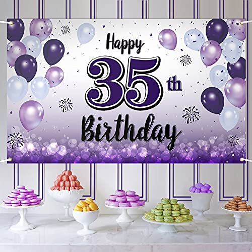 LASKYER Happy 35th Birthday Purple Large Banner - Cheers to 35 Years Old Birthday Home Wall Photoprop Backdrop,35th Birthday Party Decorations.