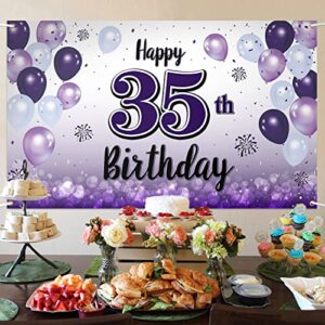 LASKYER Happy 35th Birthday Purple Large Banner - Cheers to 35 Years Old Birthday Home Wall Photoprop Backdrop,35th Birthday Party Decorations.