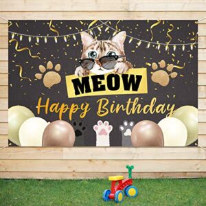 pakboom meow birthday backdrop banner background – cat theme birthday decorations party supplies – 3.9 x 5.9ft