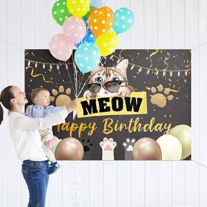 PAKBOOM Meow Birthday Backdrop Banner Background - Cat Theme Birthday Decorations Party Supplies - 3.9 x 5.9ft