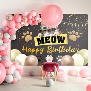 PAKBOOM Meow Birthday Backdrop Banner Background - Cat Theme Birthday Decorations Party Supplies - 3.9 x 5.9ft