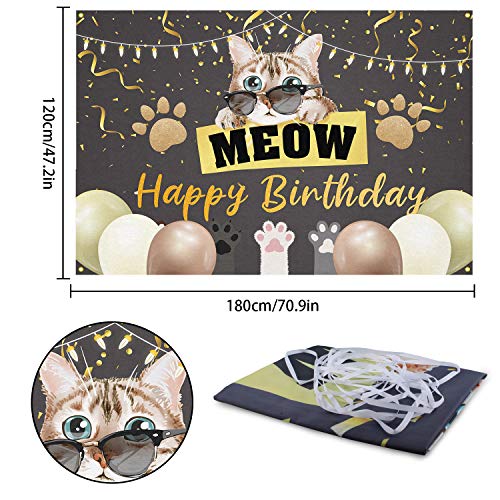 PAKBOOM Meow Birthday Backdrop Banner Background - Cat Theme Birthday Decorations Party Supplies - 3.9 x 5.9ft