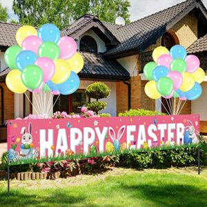 36 pcs happy easter banner and balloons decorations set large fabric happy easter yard sign banner outdoor spring easter themed party banner 35 pcs latex balloons for home party decoration 18 x 118 ft