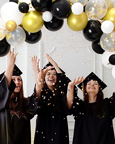 MOMOHOO Black and Gold Balloons Garland - 100Pcs 12/10/5" Gold Black White Balloons Confetti Balloons, New Year Balloons Graduation Balloons Latex Balloon for Graduation, Metallic Gold Birthday Ballon