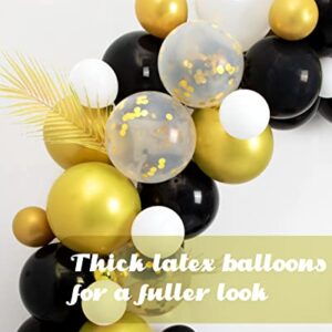 MOMOHOO Black and Gold Balloons Garland - 100Pcs 12/10/5" Gold Black White Balloons Confetti Balloons, New Year Balloons Graduation Balloons Latex Balloon for Graduation, Metallic Gold Birthday Ballon