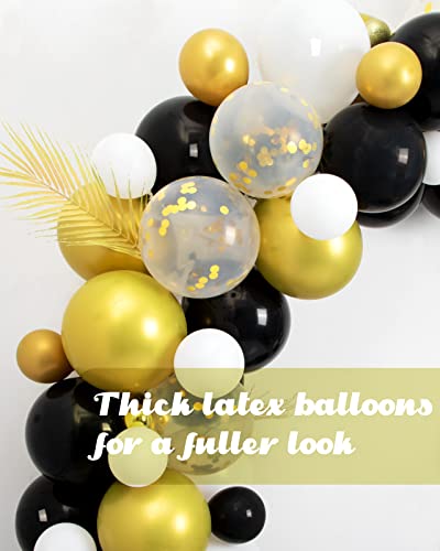 MOMOHOO Black and Gold Balloons Garland - 100Pcs 12/10/5" Gold Black White Balloons Confetti Balloons, New Year Balloons Graduation Balloons Latex Balloon for Graduation, Metallic Gold Birthday Ballon