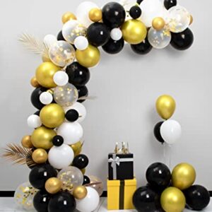 MOMOHOO Black and Gold Balloons Garland - 100Pcs 12/10/5" Gold Black White Balloons Confetti Balloons, New Year Balloons Graduation Balloons Latex Balloon for Graduation, Metallic Gold Birthday Ballon