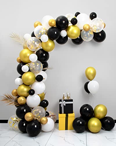 MOMOHOO Black and Gold Balloons Garland - 100Pcs 12/10/5" Gold Black White Balloons Confetti Balloons, New Year Balloons Graduation Balloons Latex Balloon for Graduation, Metallic Gold Birthday Ballon