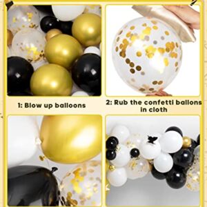 MOMOHOO Black and Gold Balloons Garland - 100Pcs 12/10/5" Gold Black White Balloons Confetti Balloons, New Year Balloons Graduation Balloons Latex Balloon for Graduation, Metallic Gold Birthday Ballon