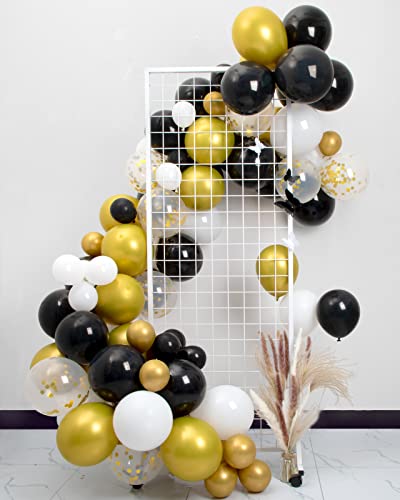 MOMOHOO Black and Gold Balloons Garland - 100Pcs 12/10/5" Gold Black White Balloons Confetti Balloons, New Year Balloons Graduation Balloons Latex Balloon for Graduation, Metallic Gold Birthday Ballon