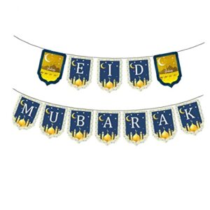 froiny eid mubarak bunting banner blue muslim islamic decorations with star and moon garlands for ramadan kareem party supplies