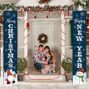 Kmuysl Christmas Decorations Outdoor - Xmas Decoration Banner -Extra Large Size 71"x12" Hanging Merry Christmas Happy New Year Door Porch Sign for Indoor Outside Yard Garden Party Wall Decor