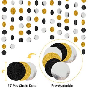 Happy Birthday Banner Cheers for 20 21 24 25 28 30 40 50 60 70 80 Years with Cake Topper Circle Dots Garland for Men Women Him Her Bday Party Supplies Glitter Black Decorations Pre-Strung