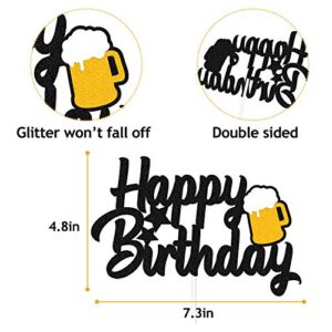 Happy Birthday Banner Cheers for 20 21 24 25 28 30 40 50 60 70 80 Years with Cake Topper Circle Dots Garland for Men Women Him Her Bday Party Supplies Glitter Black Decorations Pre-Strung