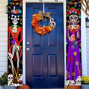 Day of The Dead Decorations Dia De Los Muertos Decor Mexican Fiesta Sugar Skull Flowers Deocrations Hanging Wall Door Banner for Indoor Outdoor