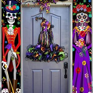 Day of The Dead Decorations Dia De Los Muertos Decor Mexican Fiesta Sugar Skull Flowers Deocrations Hanging Wall Door Banner for Indoor Outdoor