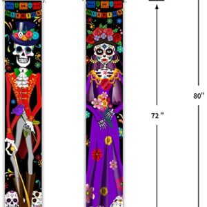 Day of The Dead Decorations Dia De Los Muertos Decor Mexican Fiesta Sugar Skull Flowers Deocrations Hanging Wall Door Banner for Indoor Outdoor