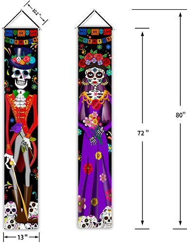 Day of The Dead Decorations Dia De Los Muertos Decor Mexican Fiesta Sugar Skull Flowers Deocrations Hanging Wall Door Banner for Indoor Outdoor