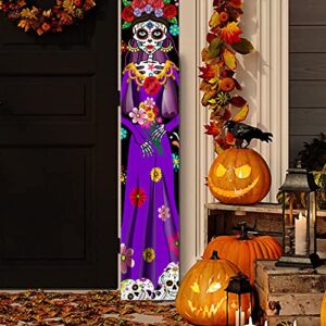 Day of The Dead Decorations Dia De Los Muertos Decor Mexican Fiesta Sugar Skull Flowers Deocrations Hanging Wall Door Banner for Indoor Outdoor