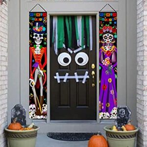 Day of The Dead Decorations Dia De Los Muertos Decor Mexican Fiesta Sugar Skull Flowers Deocrations Hanging Wall Door Banner for Indoor Outdoor