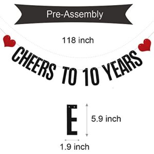 XIAOLUOLY Black Cheers to 10 Years Glitter Banner,Pre-Strung,10th Birthday/Wedding Anniversary Party Decorations Bunting Sign Backdrops,CHEERS TO 10 YEARS