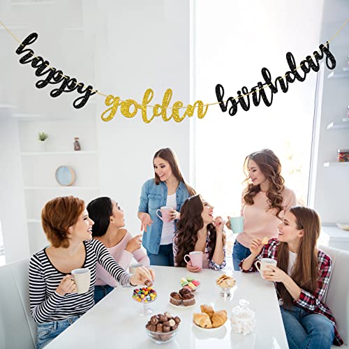 Halodete Happy Golden Birthday Banner, Happy 30th 40th 50th 60th Birthday Banner, Happy Birthday Party Decorations - Black Gold Glitter