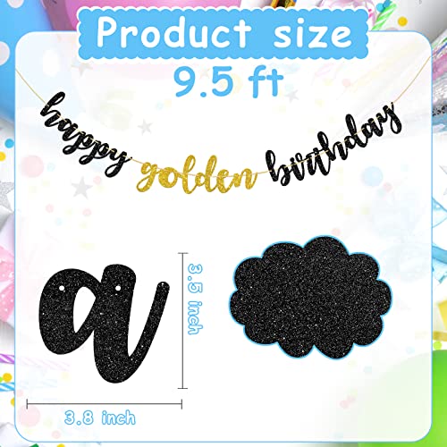 Halodete Happy Golden Birthday Banner, Happy 30th 40th 50th 60th Birthday Banner, Happy Birthday Party Decorations - Black Gold Glitter